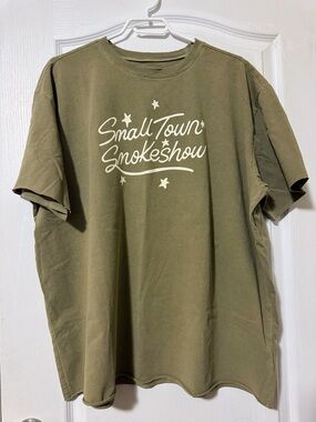 Torrid Olive Graphic Raw Edged Crew Tee with White Script